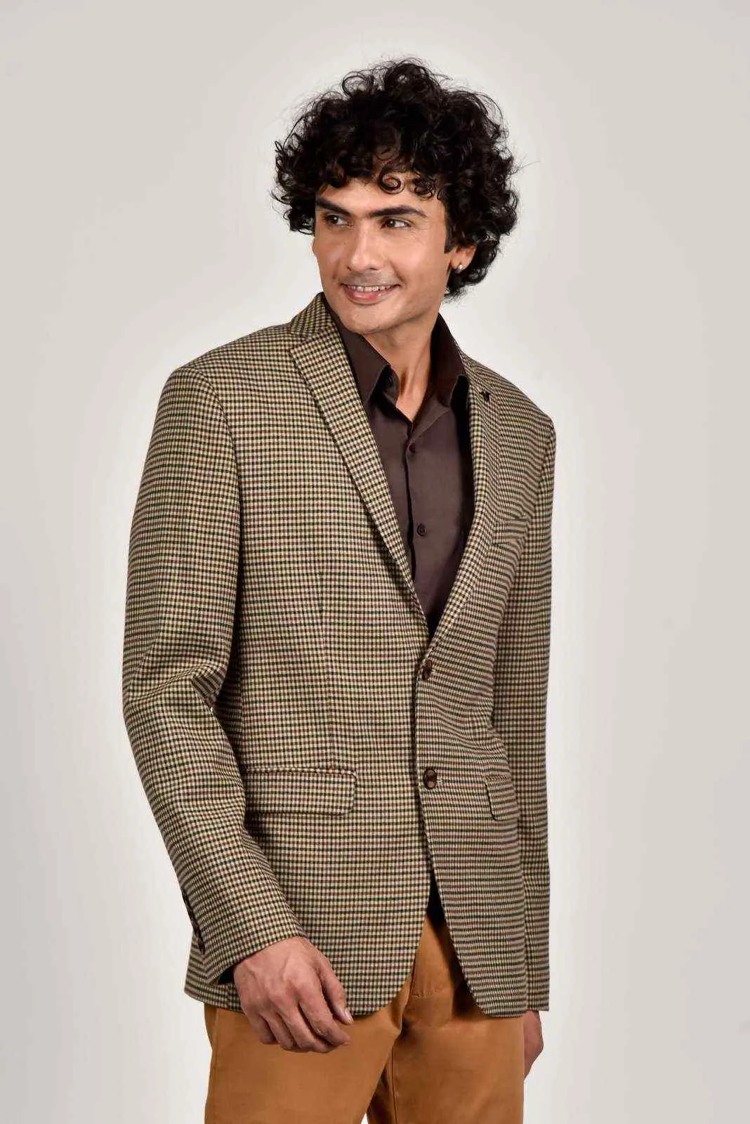 Beige Tweed Micro-check Blazer