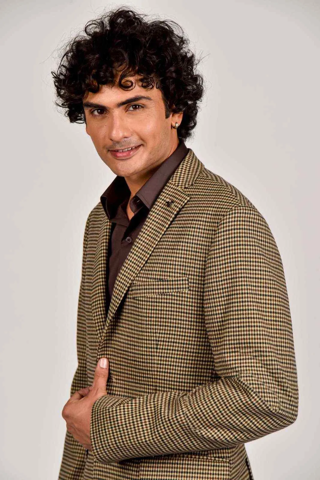 Beige Tweed Micro-check Blazer