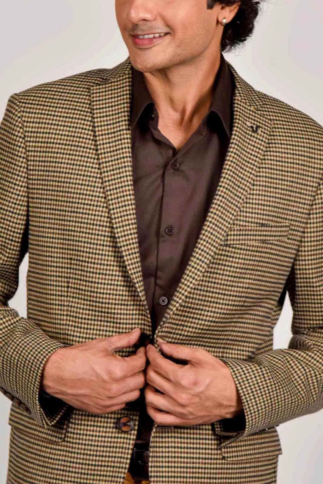 Beige Tweed Micro-check Blazer