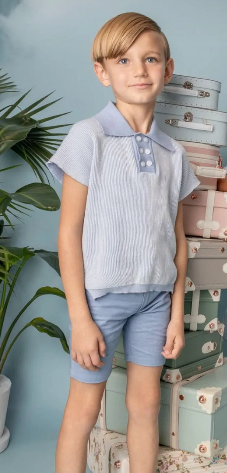 Belati Light Blue Boxy Textured Knit Top