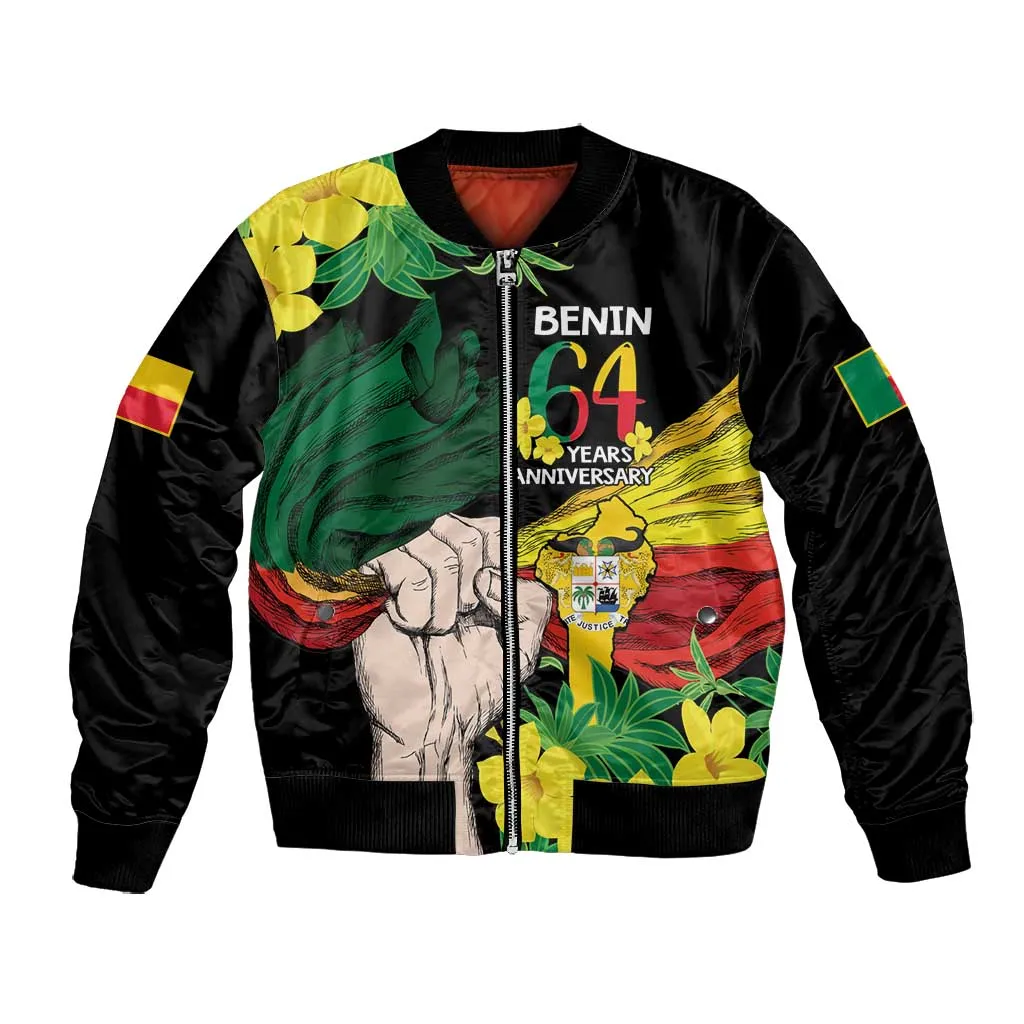 Benin National Day Bomber Jacket Happy 64th Independence Anniversary Yellow Allamanda LT14