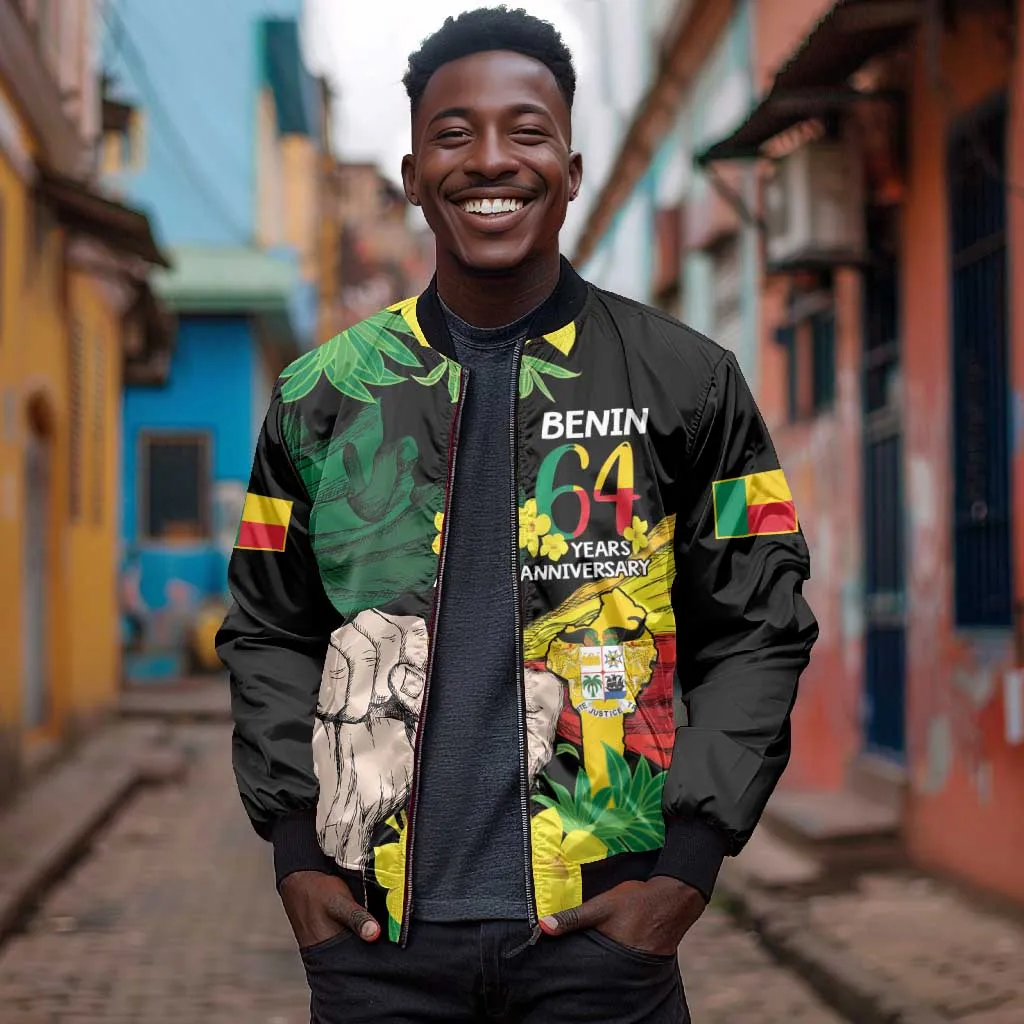 Benin National Day Bomber Jacket Happy 64th Independence Anniversary Yellow Allamanda LT14