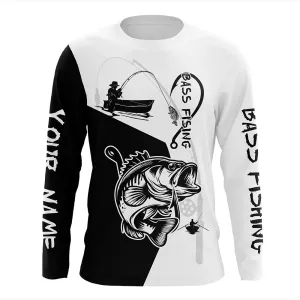 Black and White Largemouth Bass Fishing shirt Custom Long sleeve fishing shirts NPQ206