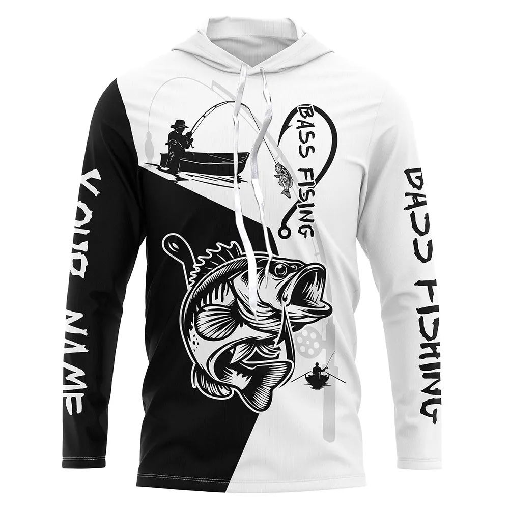 Black and White Largemouth Bass Fishing shirt Custom Long sleeve fishing shirts NPQ206