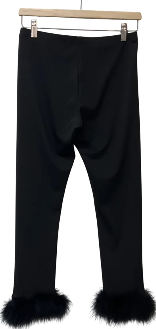 Black Feather Trim Knit Leggings UK S