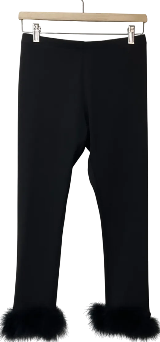 Black Feather Trim Knit Leggings UK S