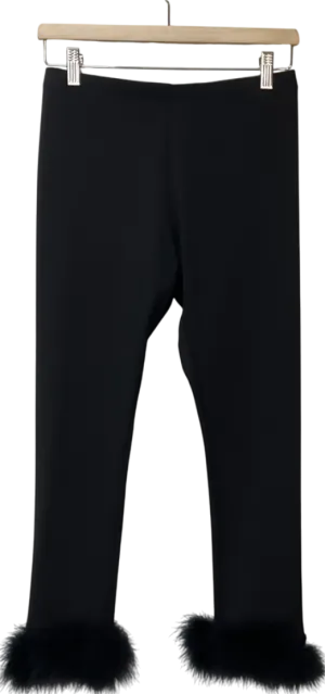 Black Feather Trim Knit Leggings UK S
