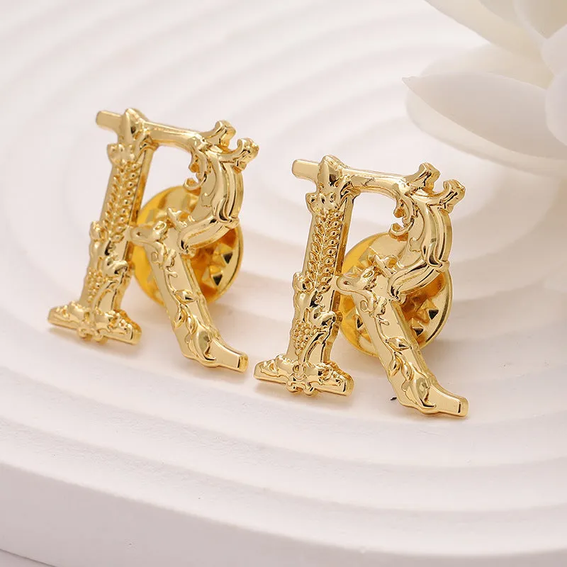 Black Gold Metal Brooch with Letter R - Suit Badge for Men 10pcs