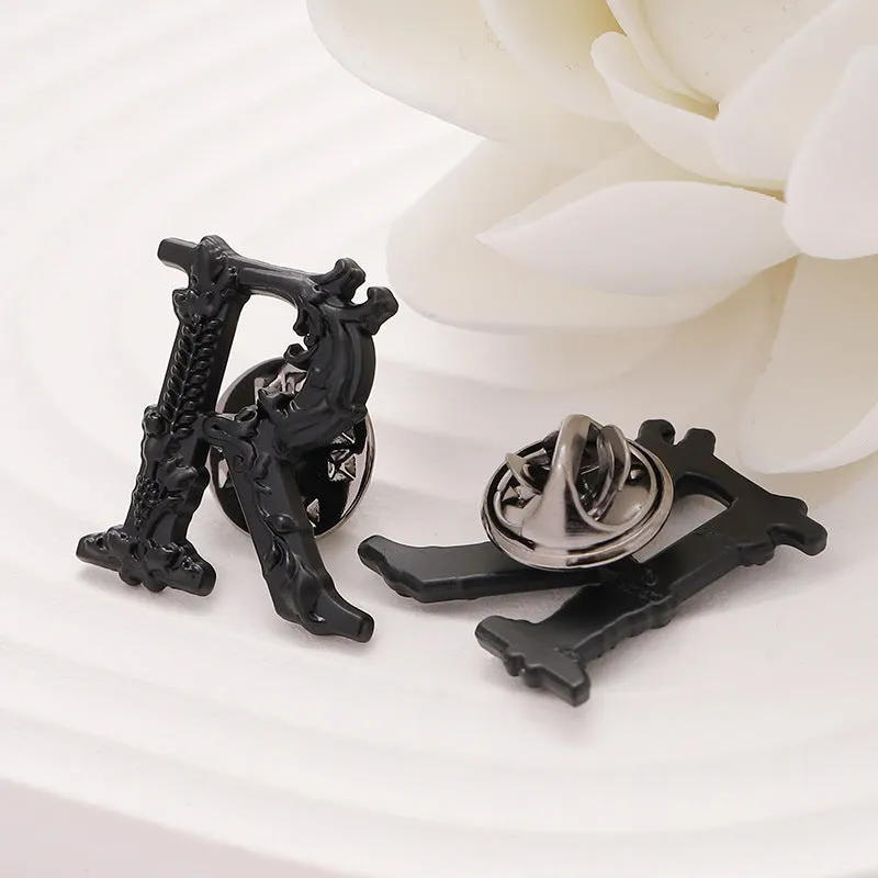 Black Gold Metal Brooch with Letter R - Suit Badge for Men 10pcs