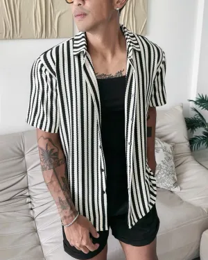 BLACK KNIT STRIPE SHIRTS