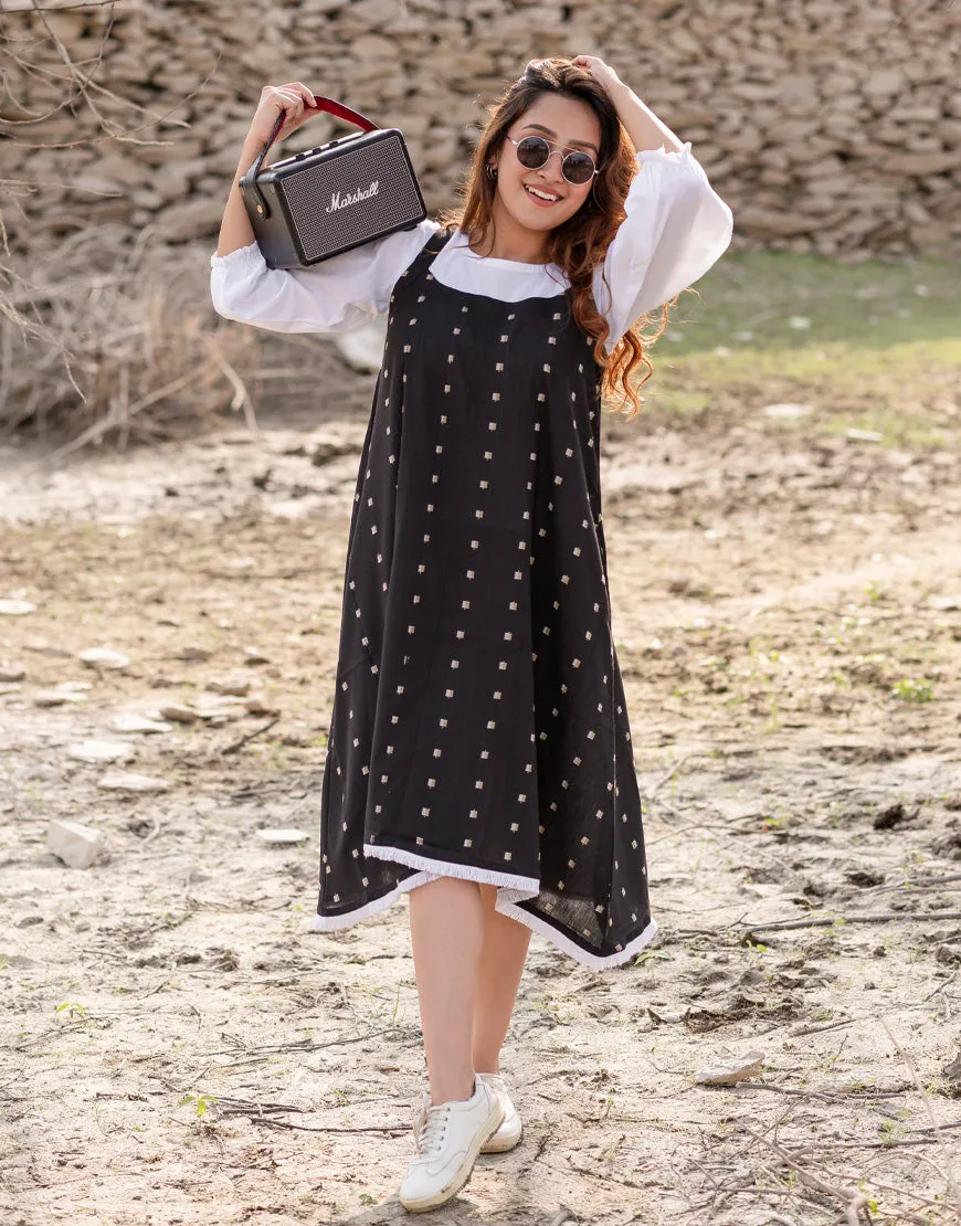 Black Weave Dress With Top