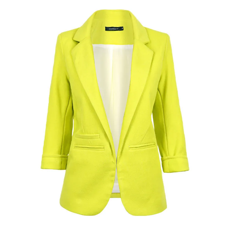 Blazer women autumn Candy Color Rolled up Sleeve boyfriend Style no buckle blazer feminino Slim Blazer