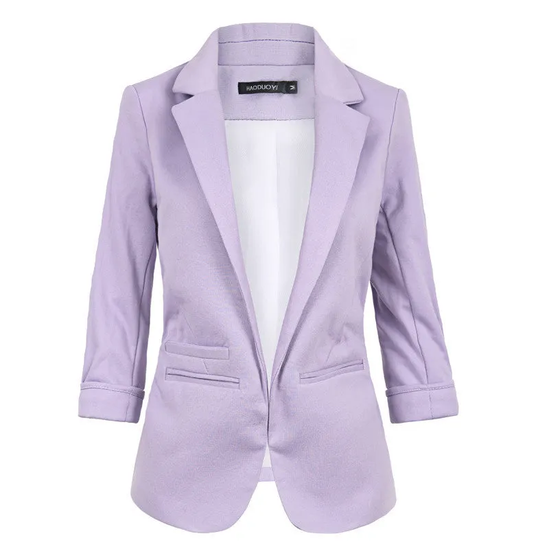Blazer women autumn Candy Color Rolled up Sleeve boyfriend Style no buckle blazer feminino Slim Blazer