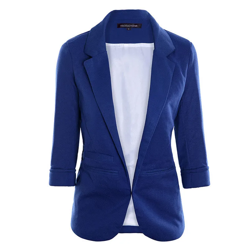 Blazer women autumn Candy Color Rolled up Sleeve boyfriend Style no buckle blazer feminino Slim Blazer