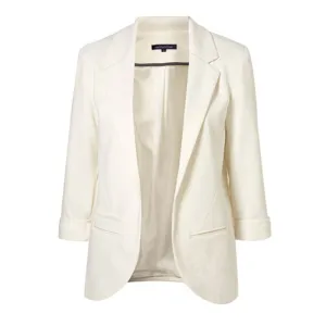 Blazer women autumn Candy Color Rolled up Sleeve boyfriend Style no buckle blazer feminino Slim Blazer