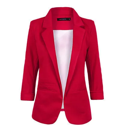 Blazer women autumn Candy Color Rolled up Sleeve boyfriend Style no buckle blazer feminino Slim Blazer