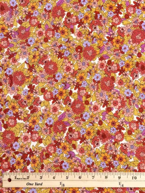 Bloomscape Small Floral Print Cotton Lawn - White   Red   Green - Swatch
