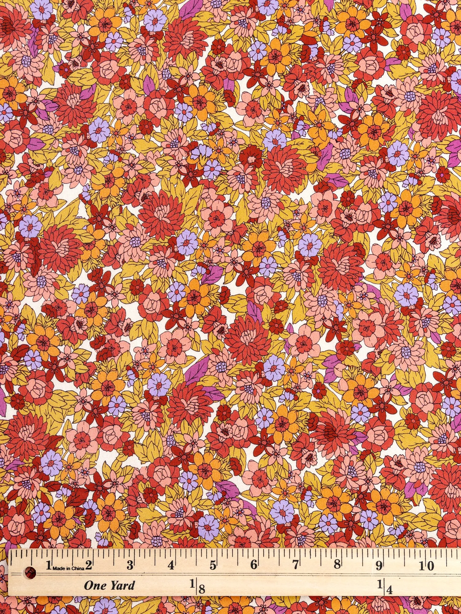 Bloomscape Small Floral Print Cotton Lawn - White   Red   Green - Swatch