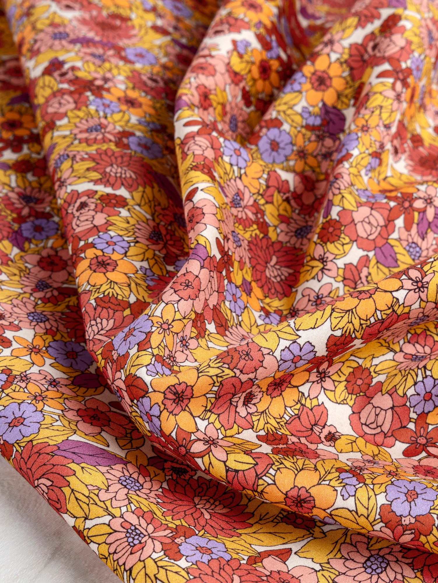 Bloomscape Small Floral Print Cotton Lawn - White   Red   Green - Swatch