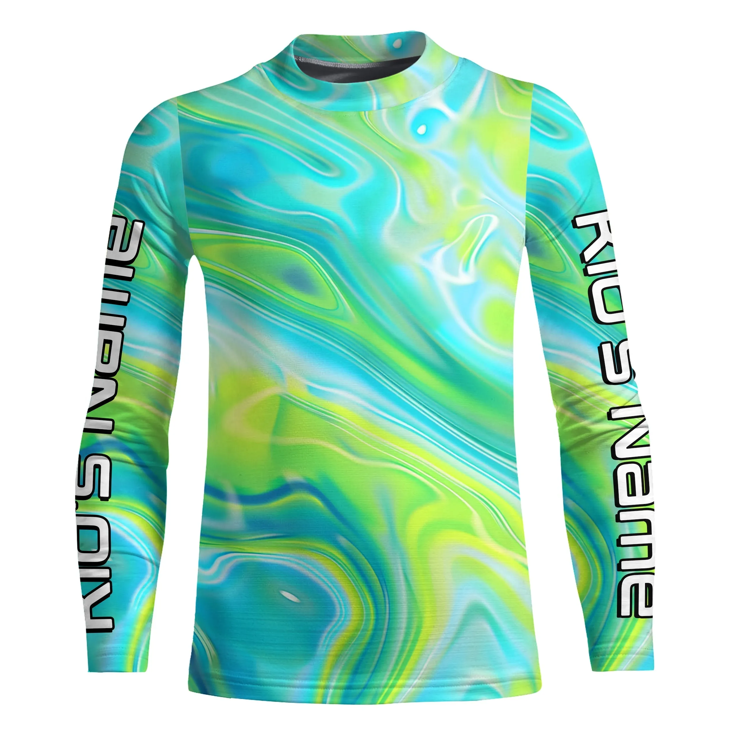 Blue And Green Water Ripple Camo Custom Uv Protection Long Sleeve Performance Fishing Shirts IPHW5971