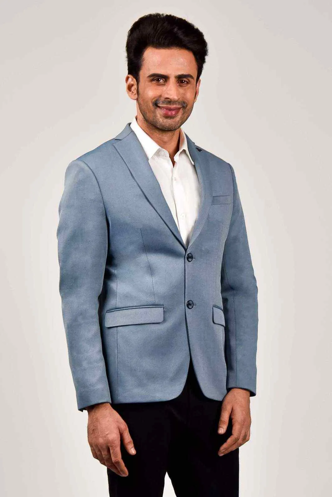 Blue Knitted Blazer For Office