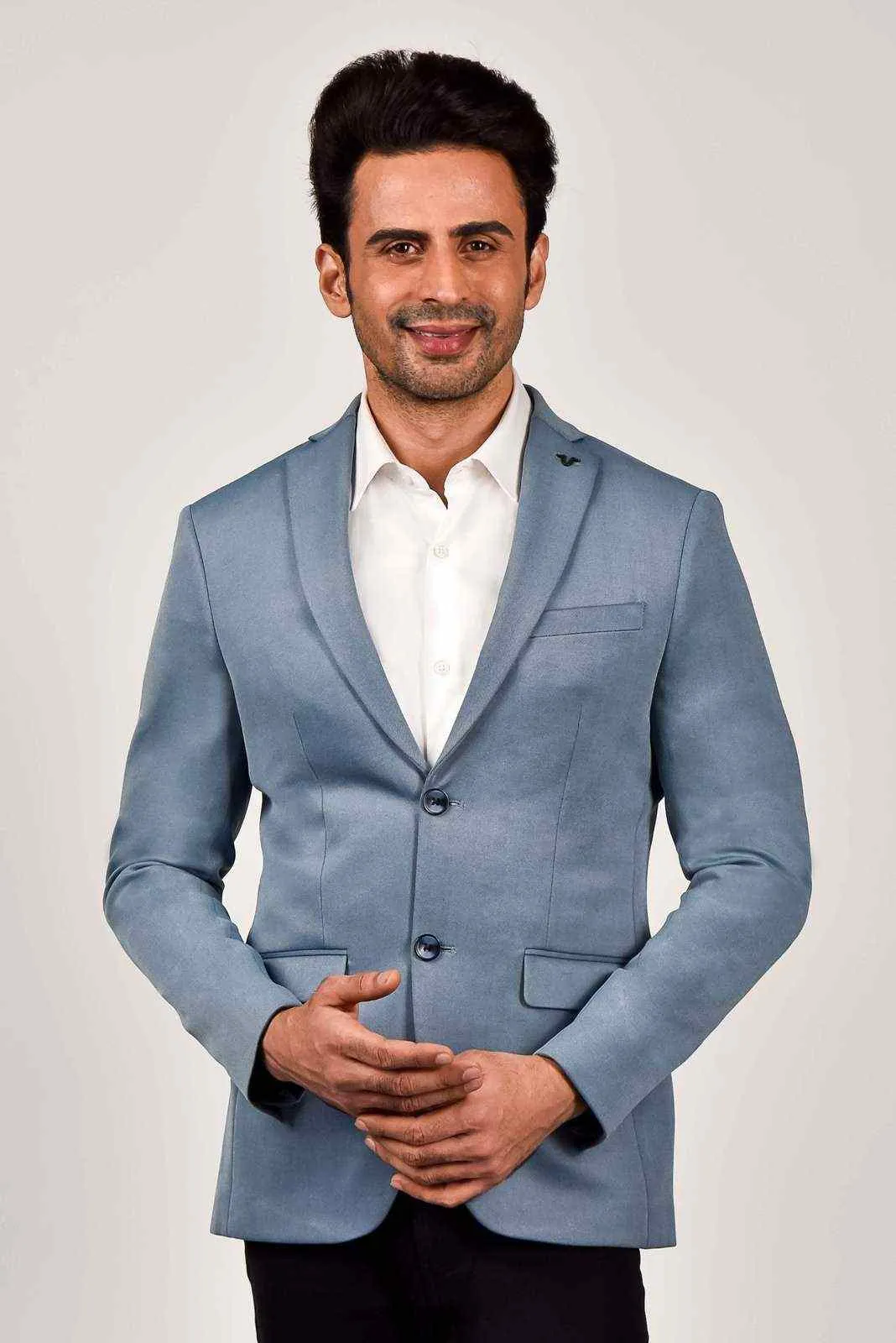 Blue Knitted Blazer For Office