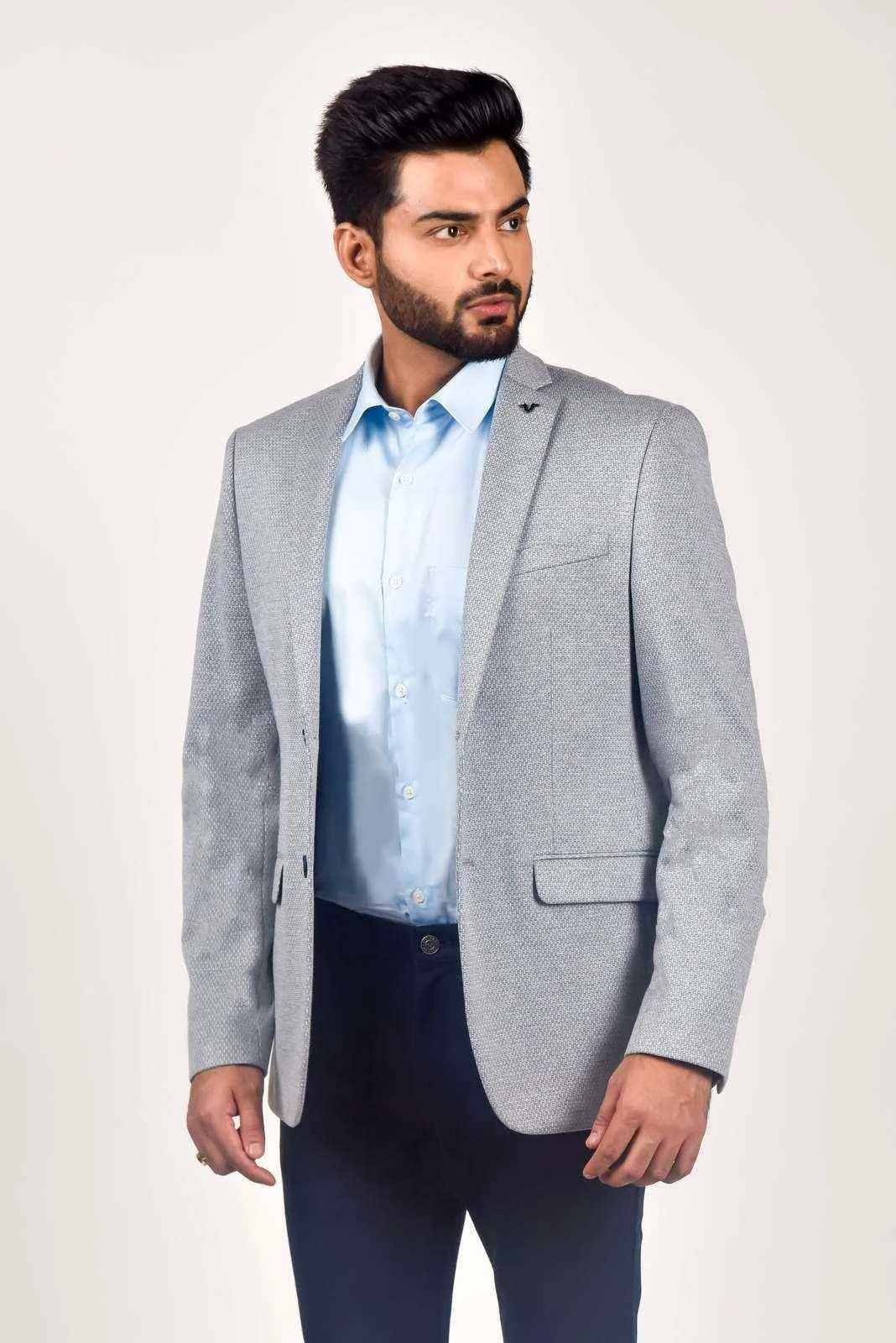 Blue Knitted Office Blazer