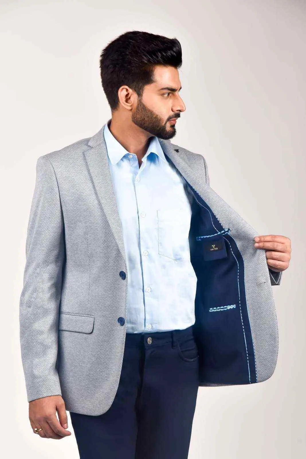 Blue Knitted Office Blazer