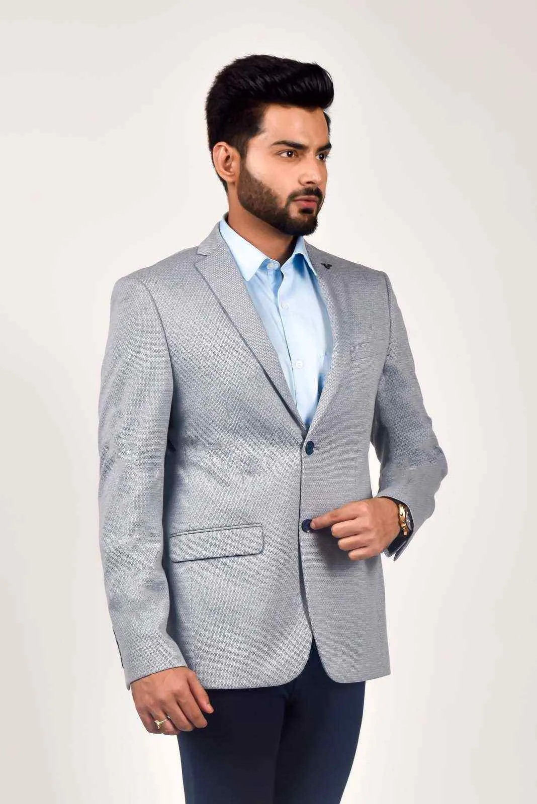 Blue Knitted Office Blazer