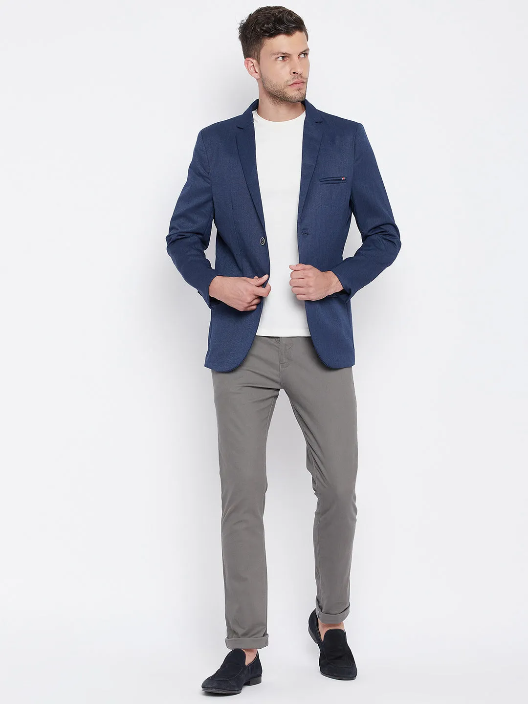 Blue Notched Lapel Blazer