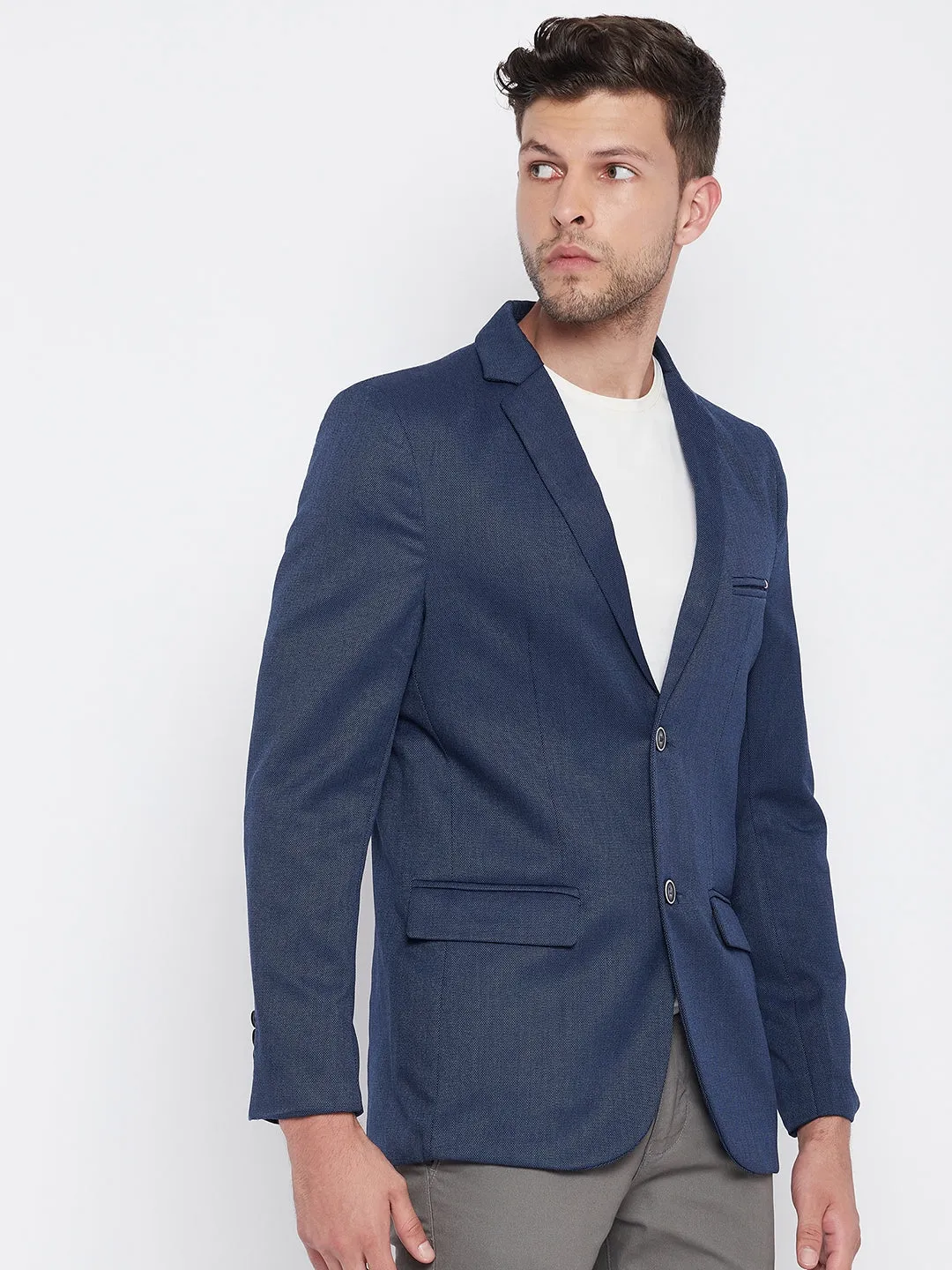 Blue Notched Lapel Blazer