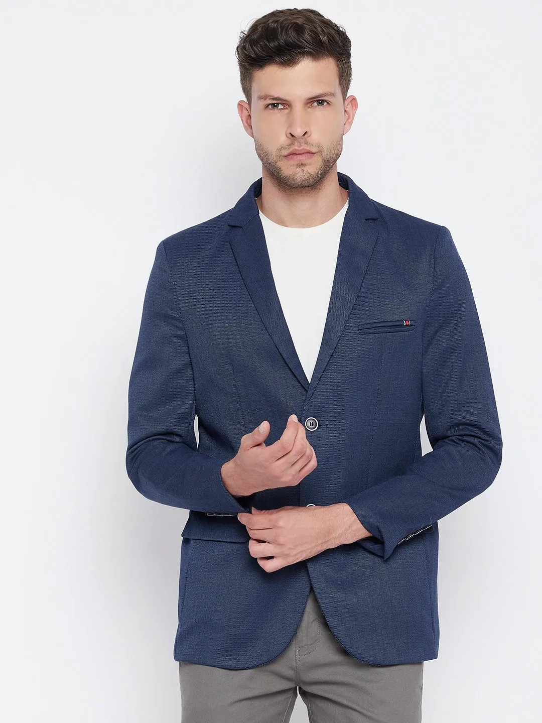 Blue Notched Lapel Blazer