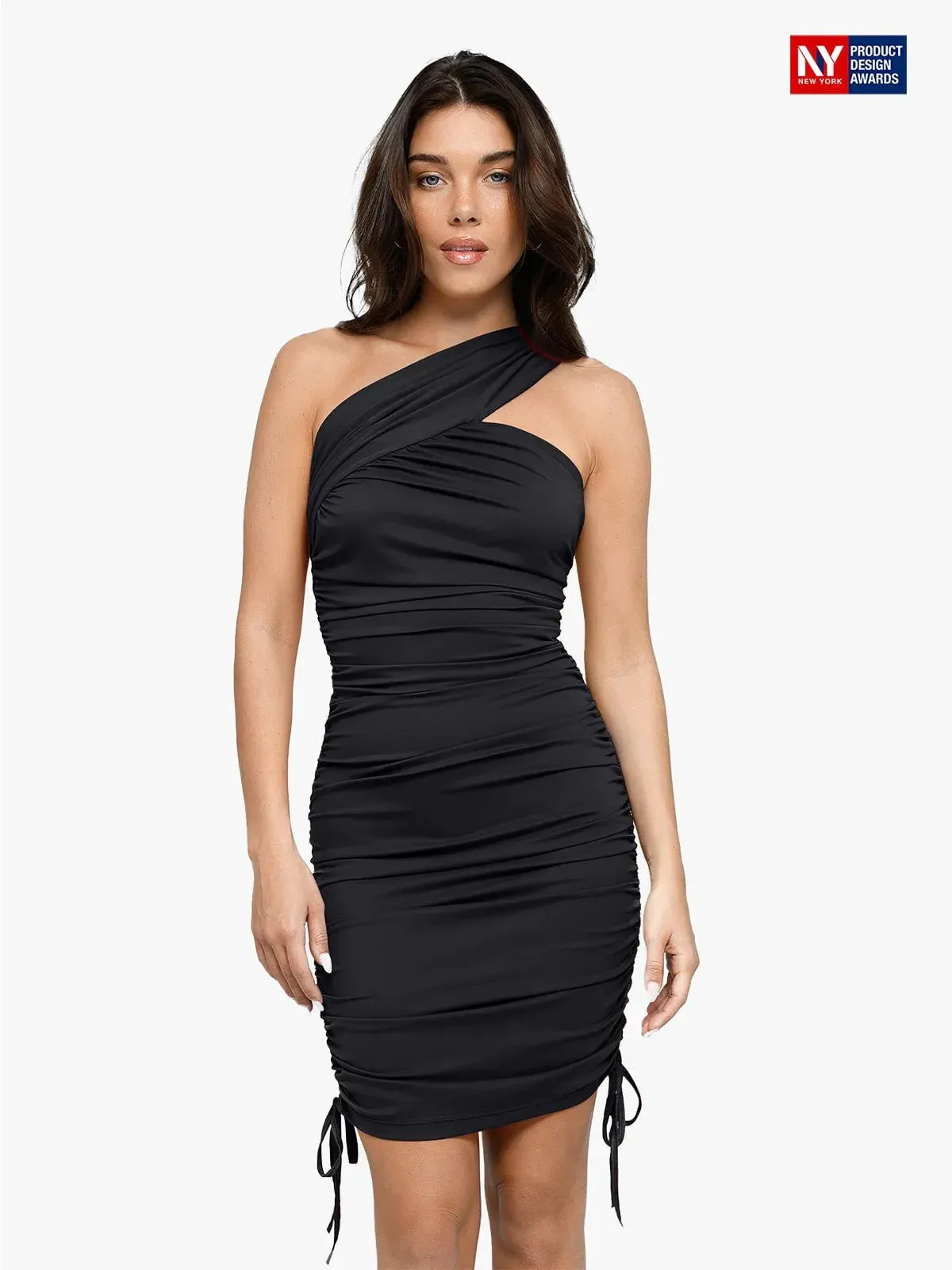 Bluetag Cooling Shapewear One-Shoulder Ruched Bodycon Dress