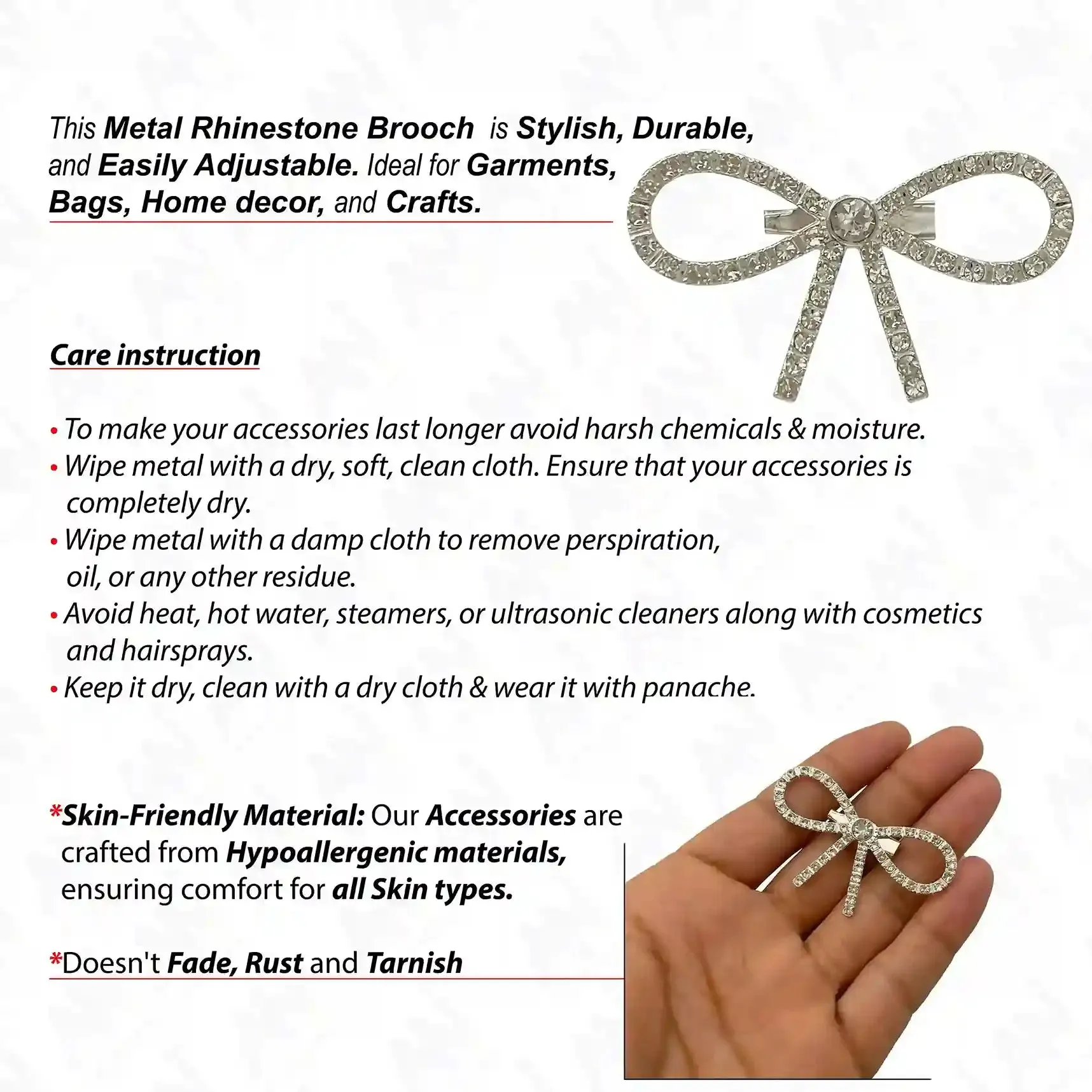 Bow Style Rhinestone Silver Metal Brooch