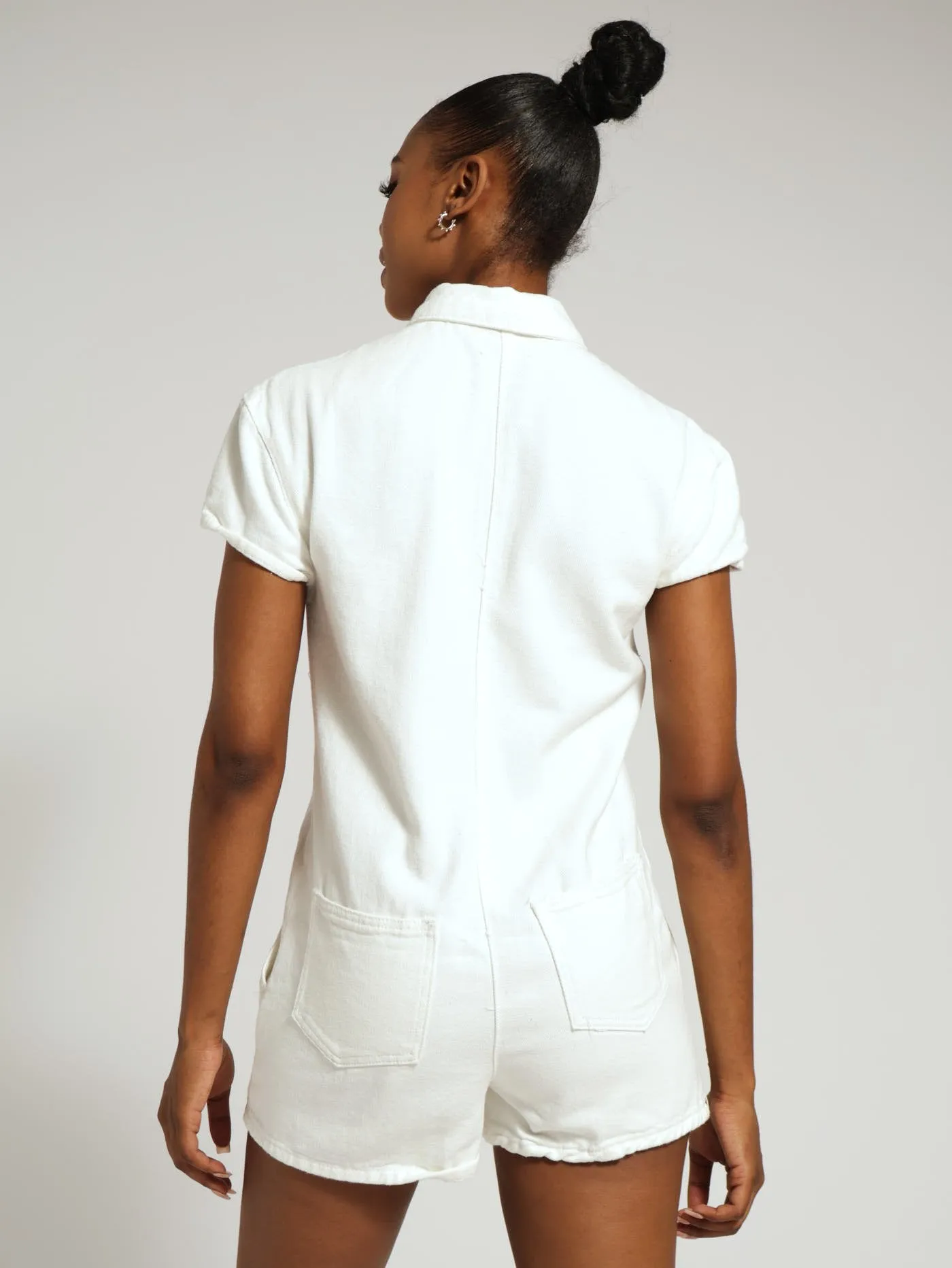 Boxy Denim Shorttall Playsuit - White
