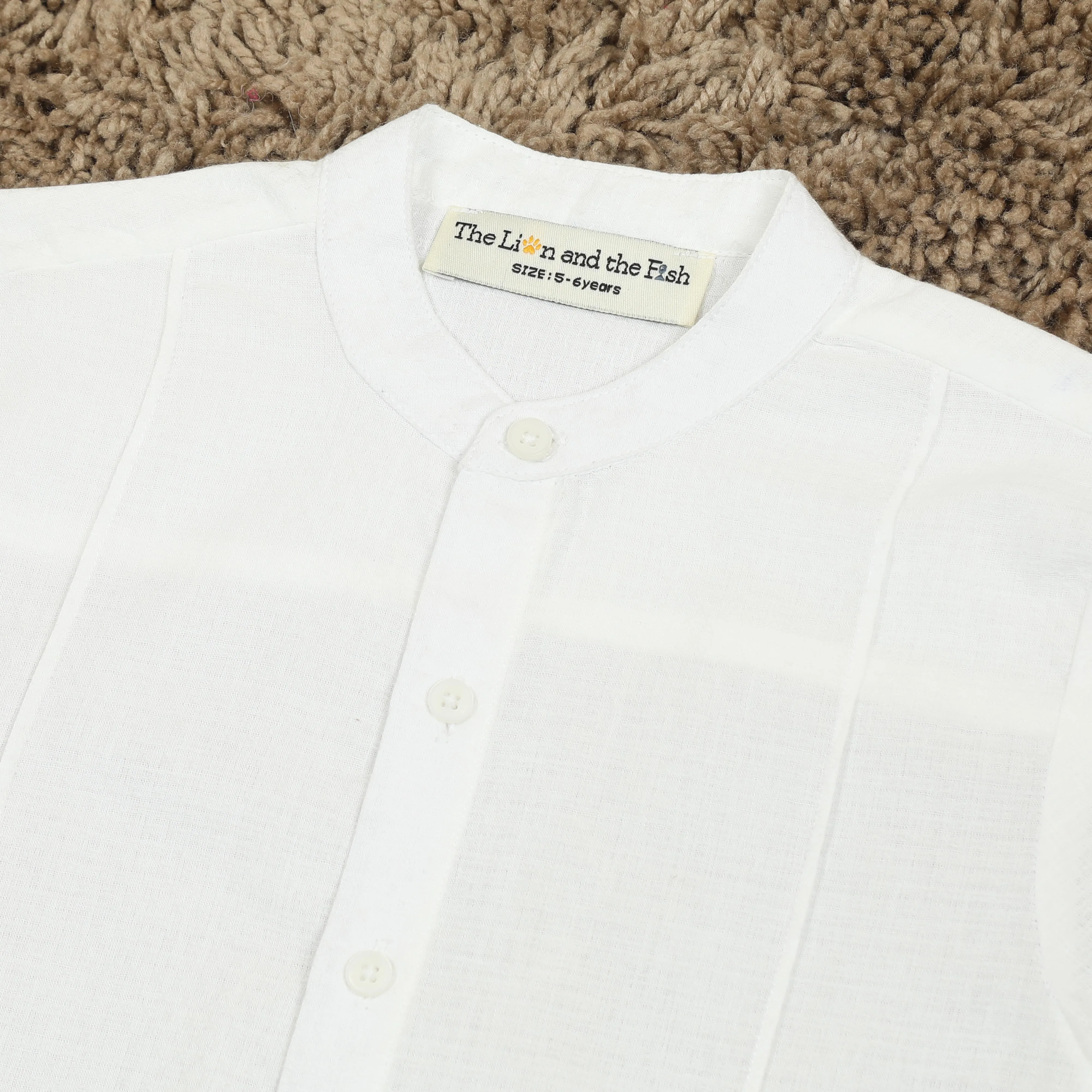 Boys Mandarin Collar Sleeve Tab Shirt Chiffon White