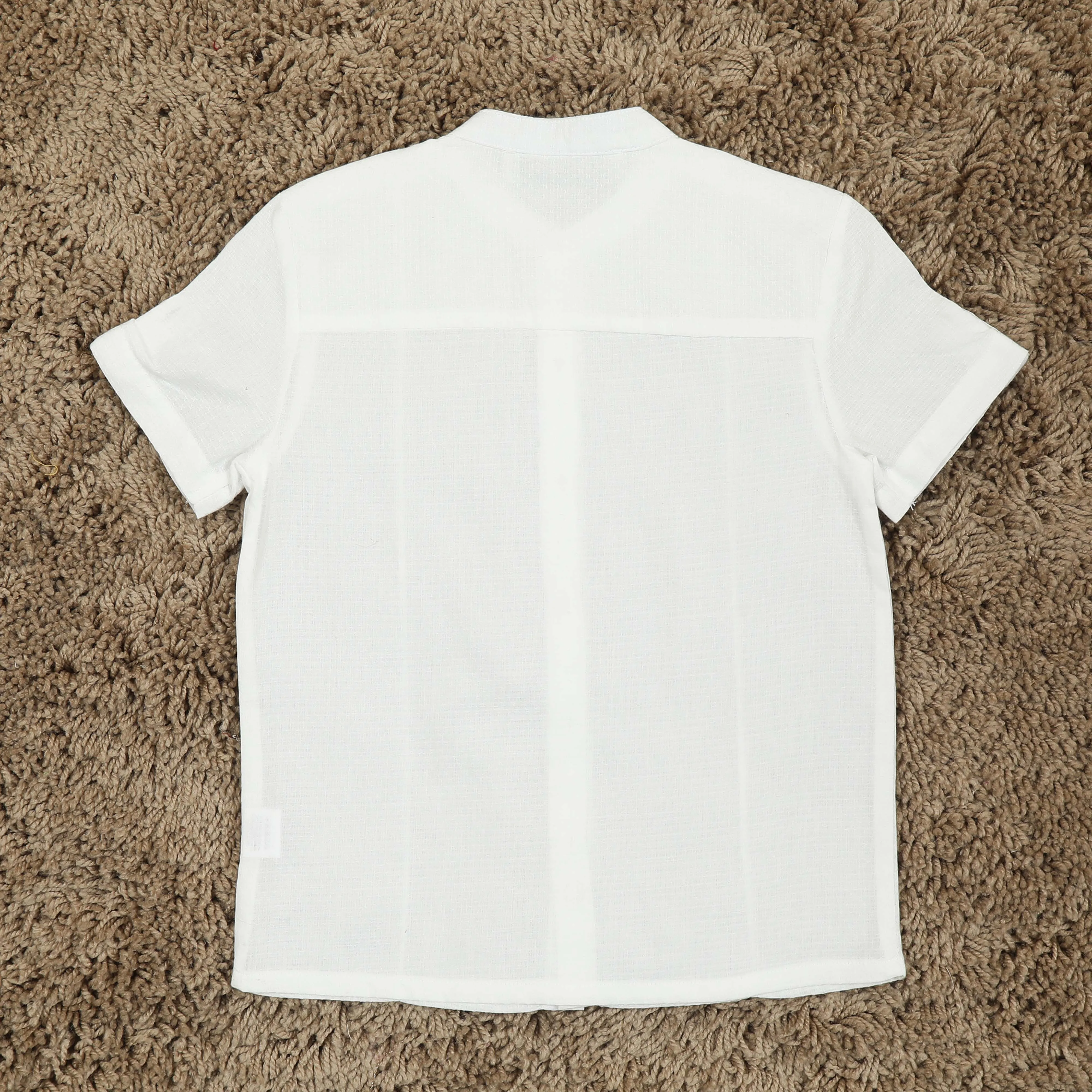 Boys Mandarin Collar Sleeve Tab Shirt Chiffon White