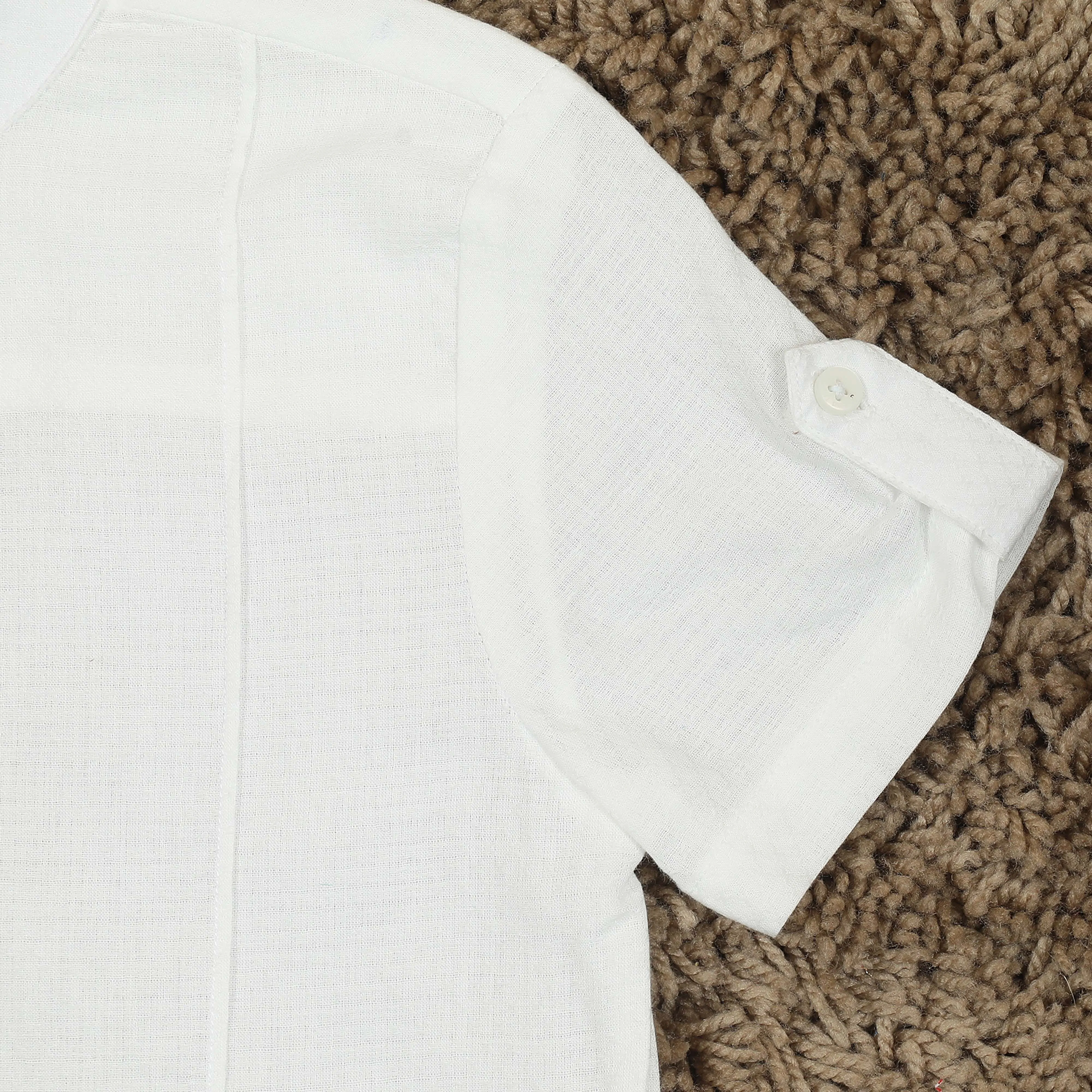 Boys Mandarin Collar Sleeve Tab Shirt Chiffon White