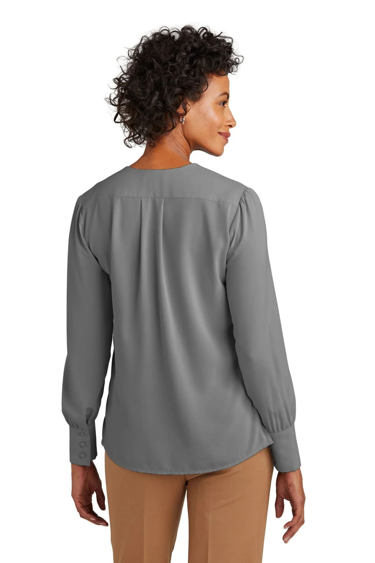 Brooks Brothers Women's Open-Neck Satin Blouse BB18009 Shadow Grey