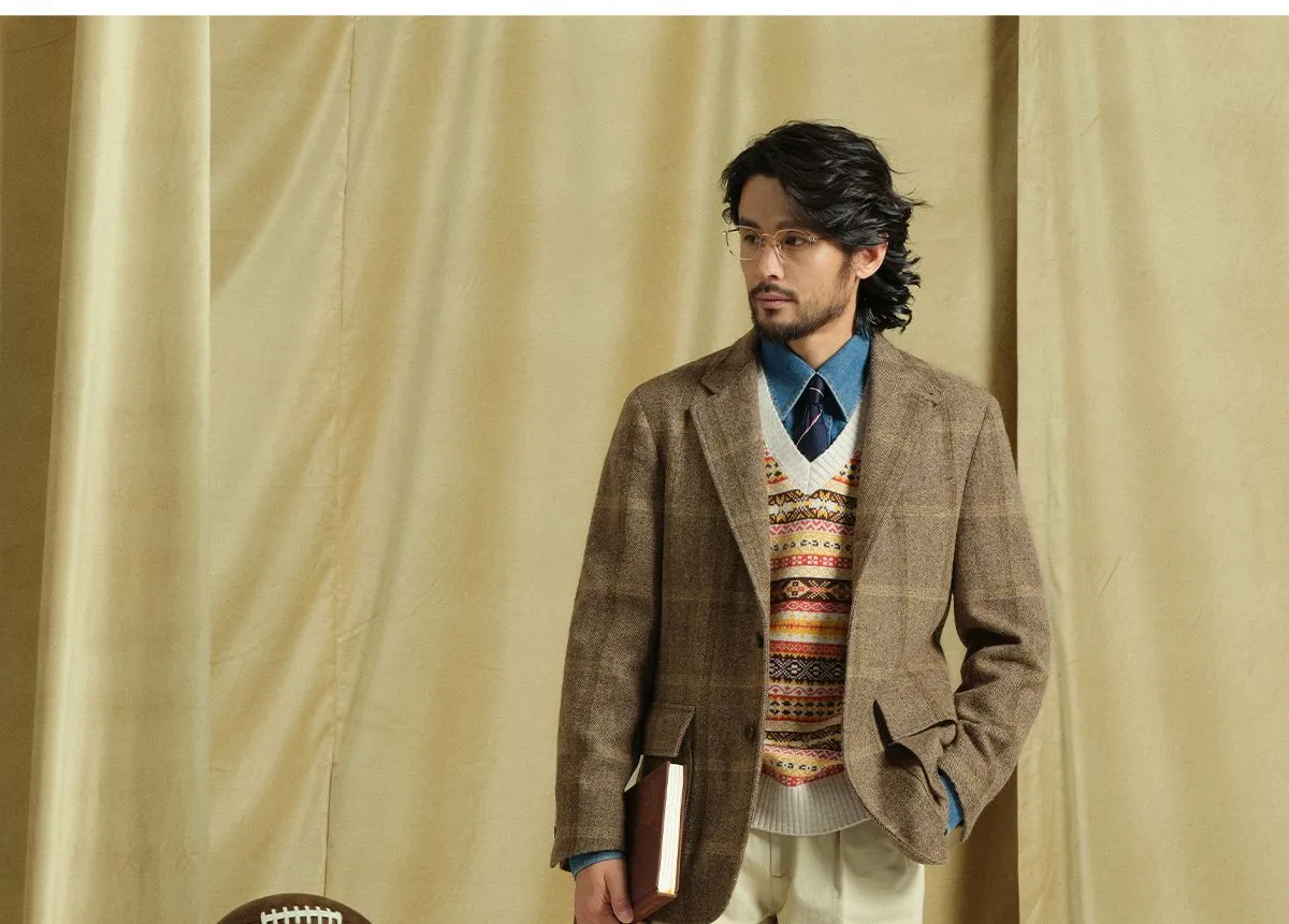 Brown Plaid Wool Blazer