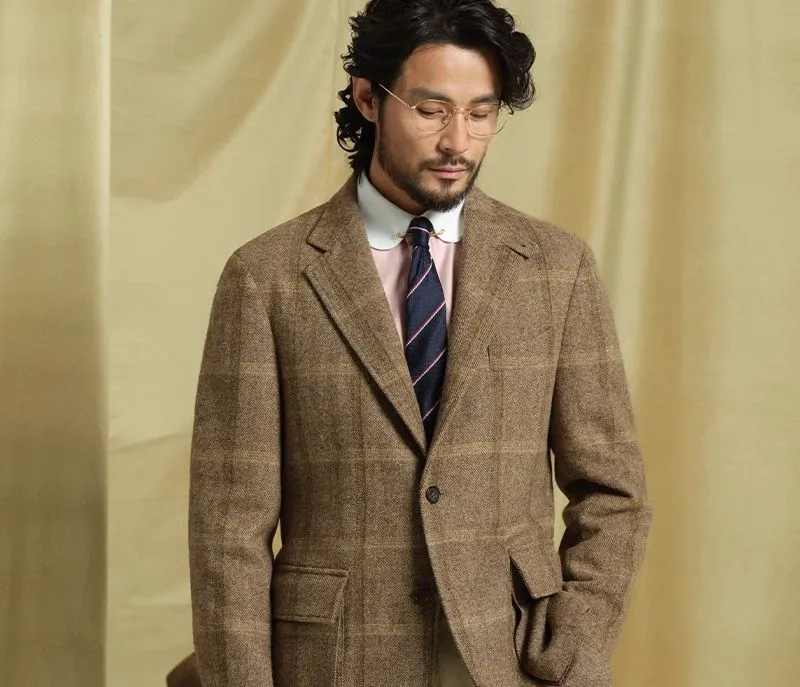 Brown Plaid Wool Blazer