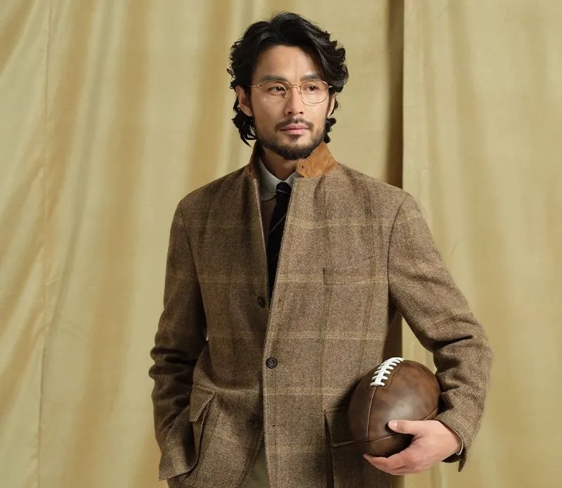 Brown Plaid Wool Blazer