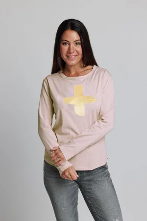 BRUSHSTROKE CROSS LONG SLEEVE T-SHIRTS- BLUSH