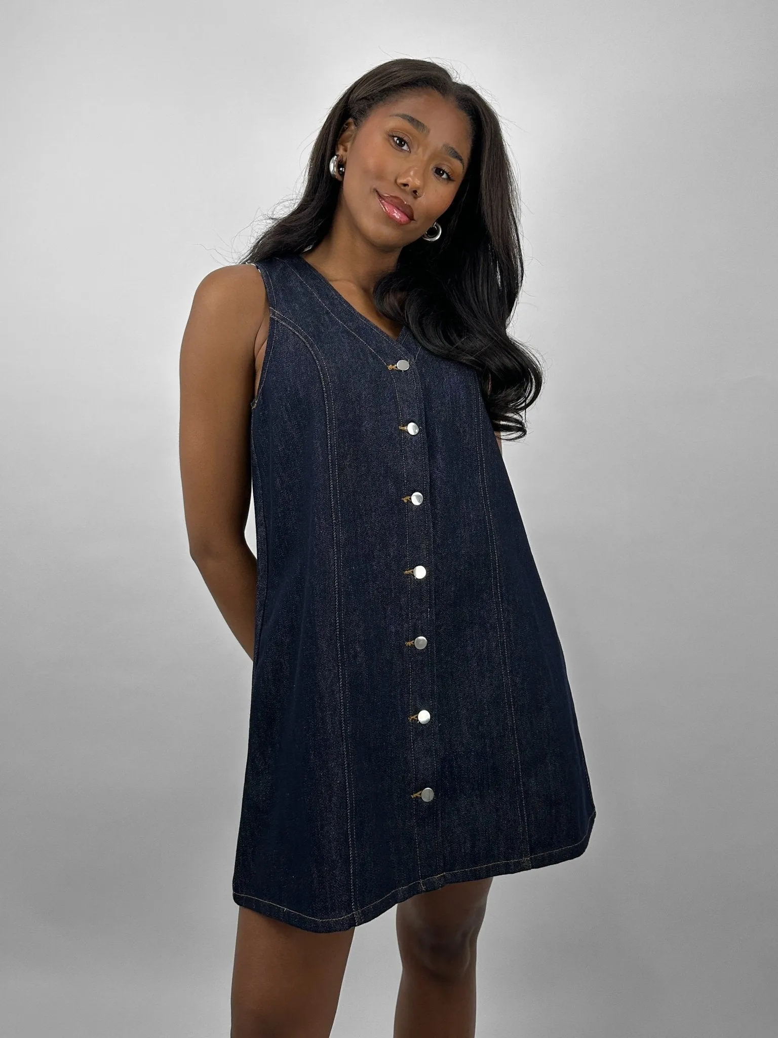 Button Down Denim Vest Dress