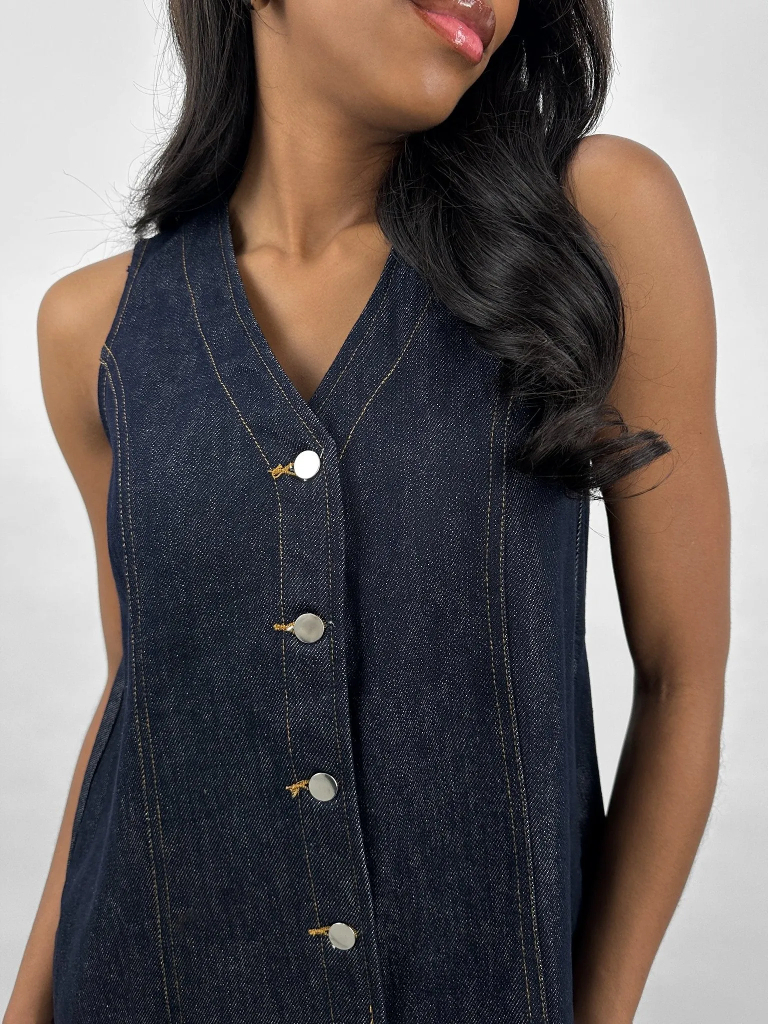 Button Down Denim Vest Dress