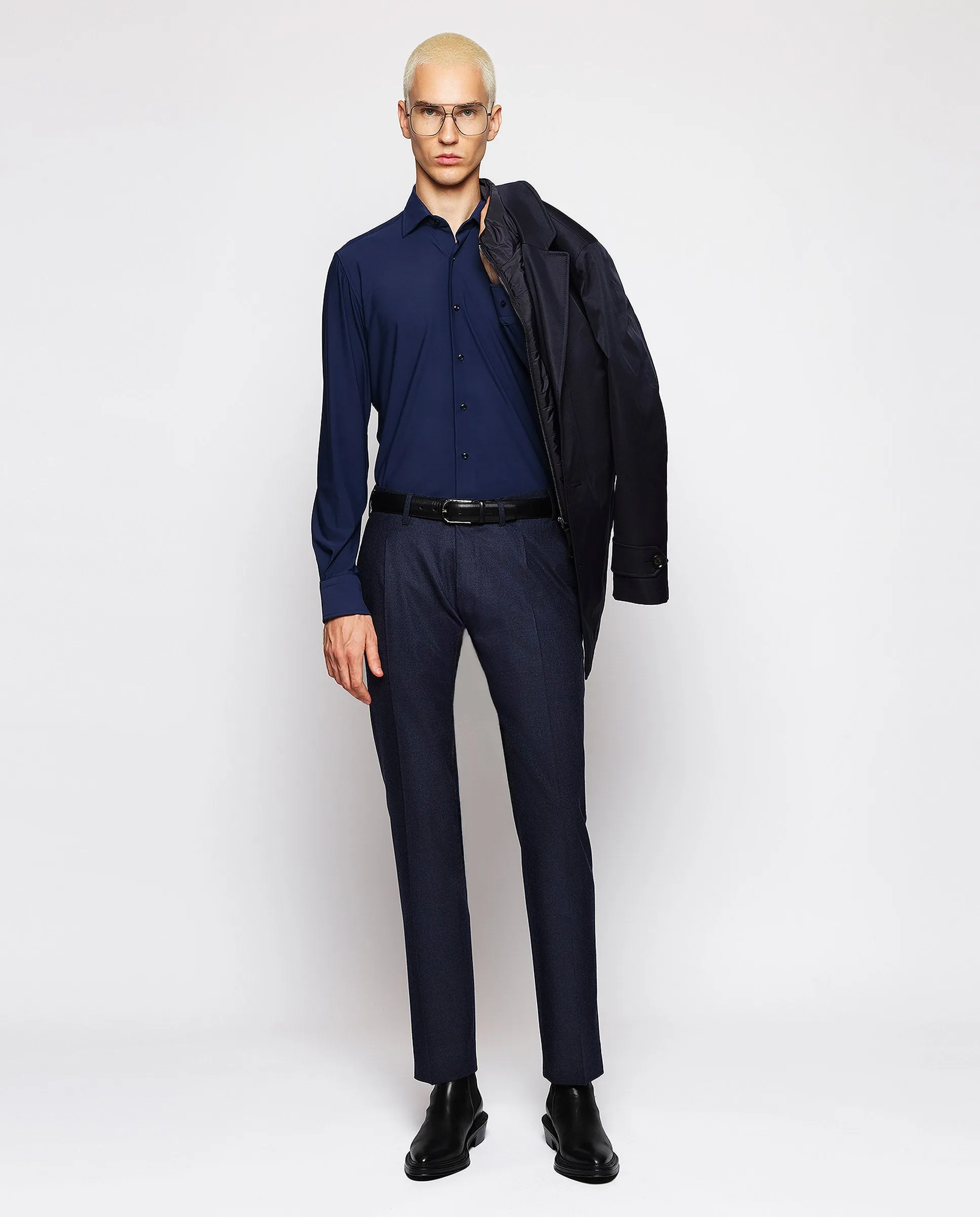 Camisa vestir técnica tailored fit marino