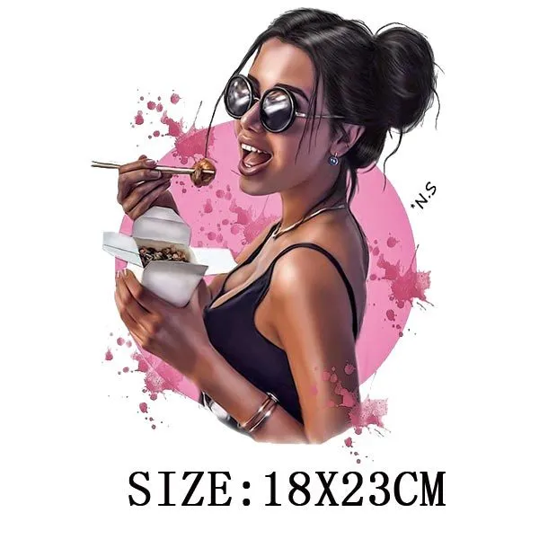 Cartoon Girl Thermo Strpis Sticker On Clothes Heat Transfer DIY Washable Iron On Patches For Clothing Fashion Lady Patches Decor