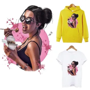 Cartoon Girl Thermo Strpis Sticker On Clothes Heat Transfer DIY Washable Iron On Patches For Clothing Fashion Lady Patches Decor