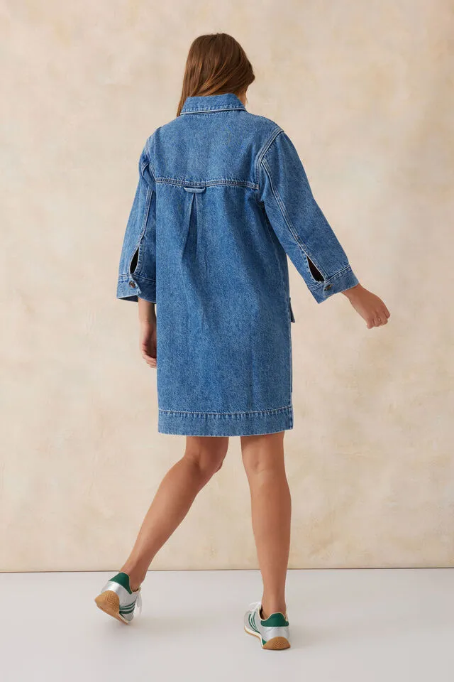 Ceres Life Half Sleeve Boxy Shirt Dress - Fresh Indigo Denim