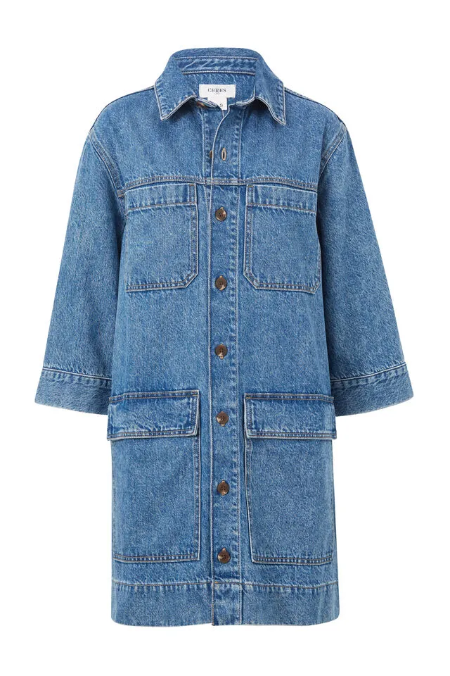 Ceres Life Half Sleeve Boxy Shirt Dress - Fresh Indigo Denim